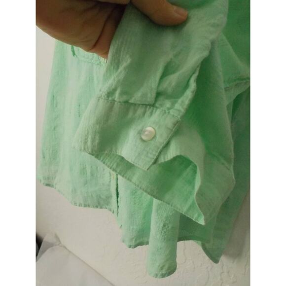 JM Collection Women XL Light Green Tunic Button Up Top Blouse 100% Cotton V-Neck - Picture 5 of 12